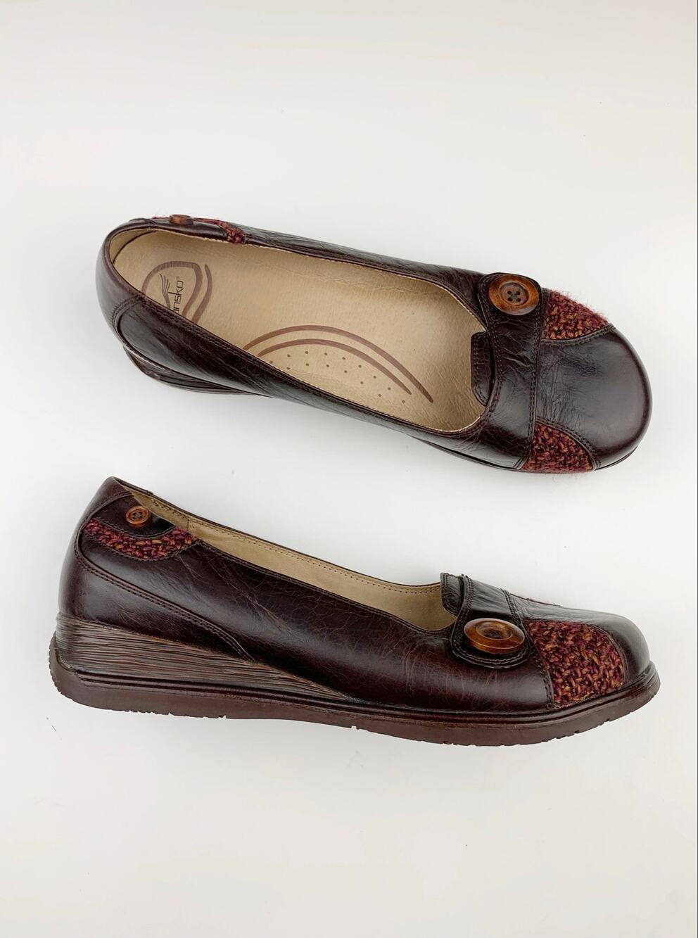Dansko Pam Slip On Wedge Heel Loafers Brown Leather Shoes Women's 41 US 10.5 11